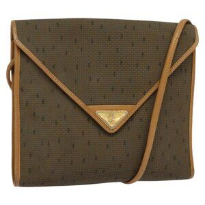 Authentic SAINT LAURENT Shoulder Bag PVC Leather Brown Gold